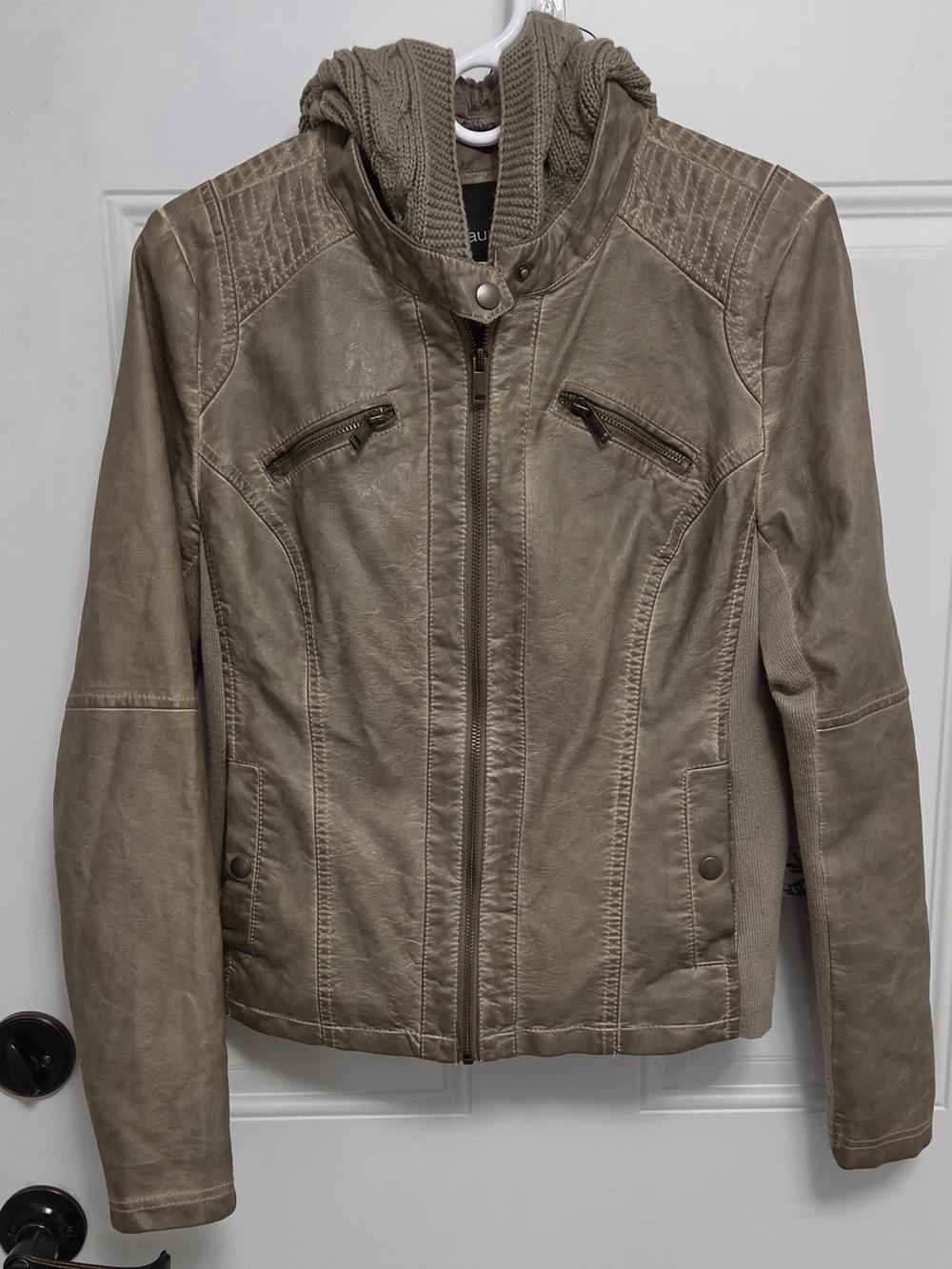 Maurices Taupe Faux Leather Hooded Jacket